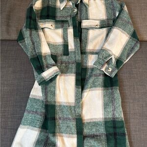 SHEIN Green and Cream Plaid Coat